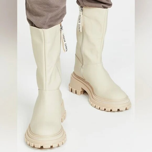 SCHUTZ womens Juany Eggshell Lug Sole side zip Combat & Moto Boots size 8.5 - Picture 1 of 14